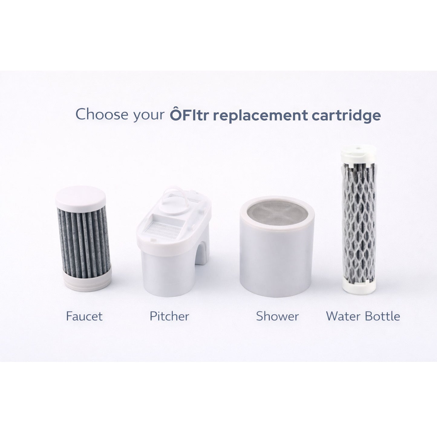 ÔFltr replacement cartridges for faucet filter, water pitcher, shower filter, and water filter bottle