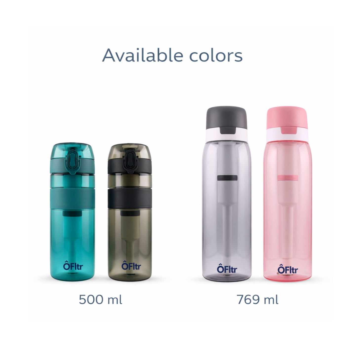 ÔFltr water filter bottle available in multiple color options for both sizes